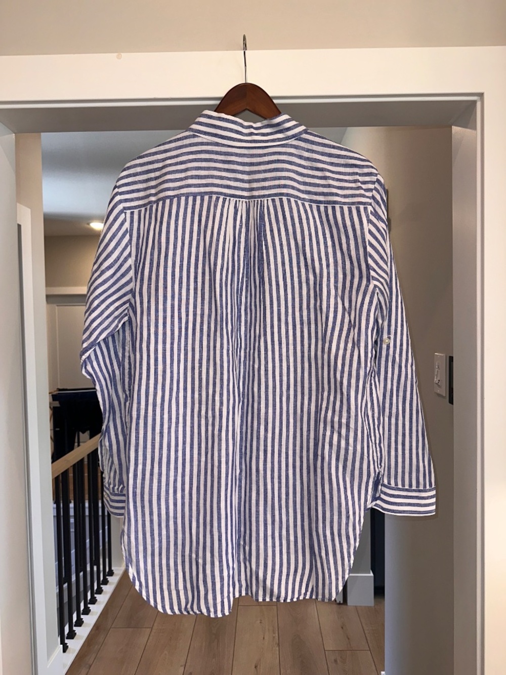 Lands End Striped Button Up Navy/White Stripe - Picture 2 of 3
